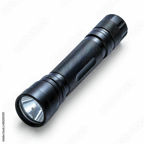 High-Quality Black Metal Flashlight with Textured Grip and Bright LED Light for Outdoor and Emergency Use