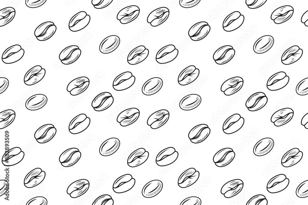 Drawn coffee beans. Vector monochrome pattern on a coffee theme. Drawn coffee beans. Vector monochrome pattern on a coffee theme.