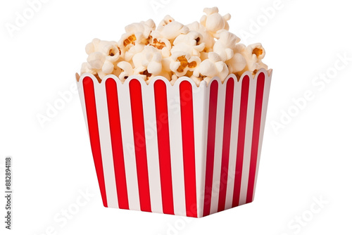 PNG cutout of a full popcorn in red and white striped box movie cinema snack isolated on transparent background photo