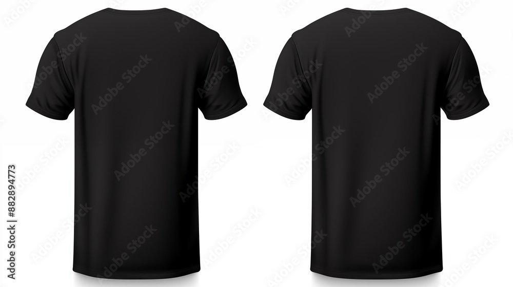 Plain black t-shirt front and back view for mockup in PNG transparent background
