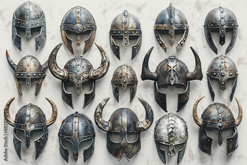 Viking Helmets on White Background - Generative AI photo