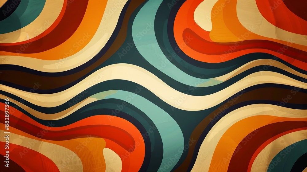 Abstract Wavy Lines in Orange, Brown, and Teal