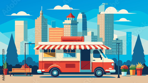 bus on the street cars on the street car in the city bus in the city food truck in city festival food