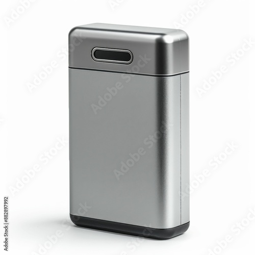 Sleek Modern Silver Portable Power Bank with Minimalist Design on White Background photo