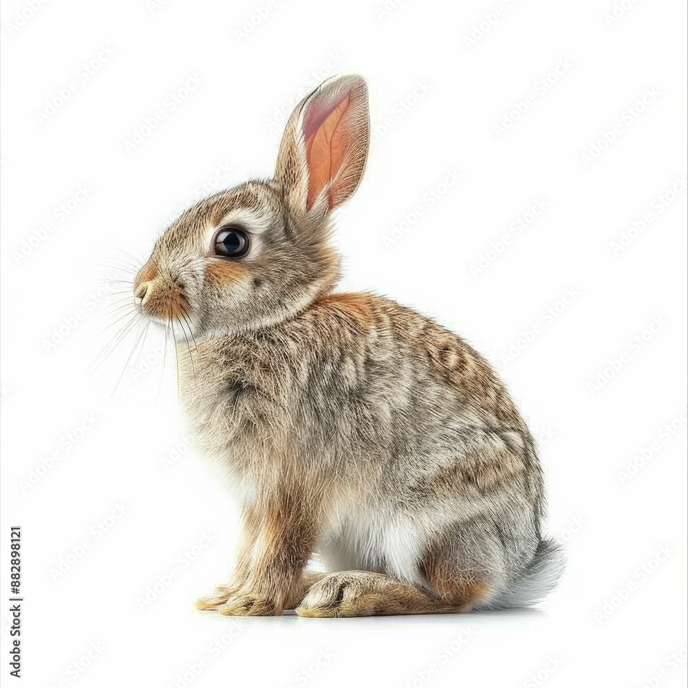 Obraz premium Adorable Baby Rabbit Sitting on White Background with Soft Fur and Big Eyes