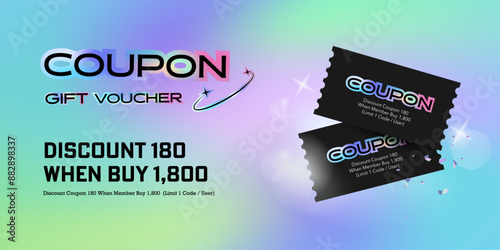 Sale Voucher coupon for business promotion sales and Discount online shopping. Tag label, Promotion banner 3d rendering with gradient pastel colorful background