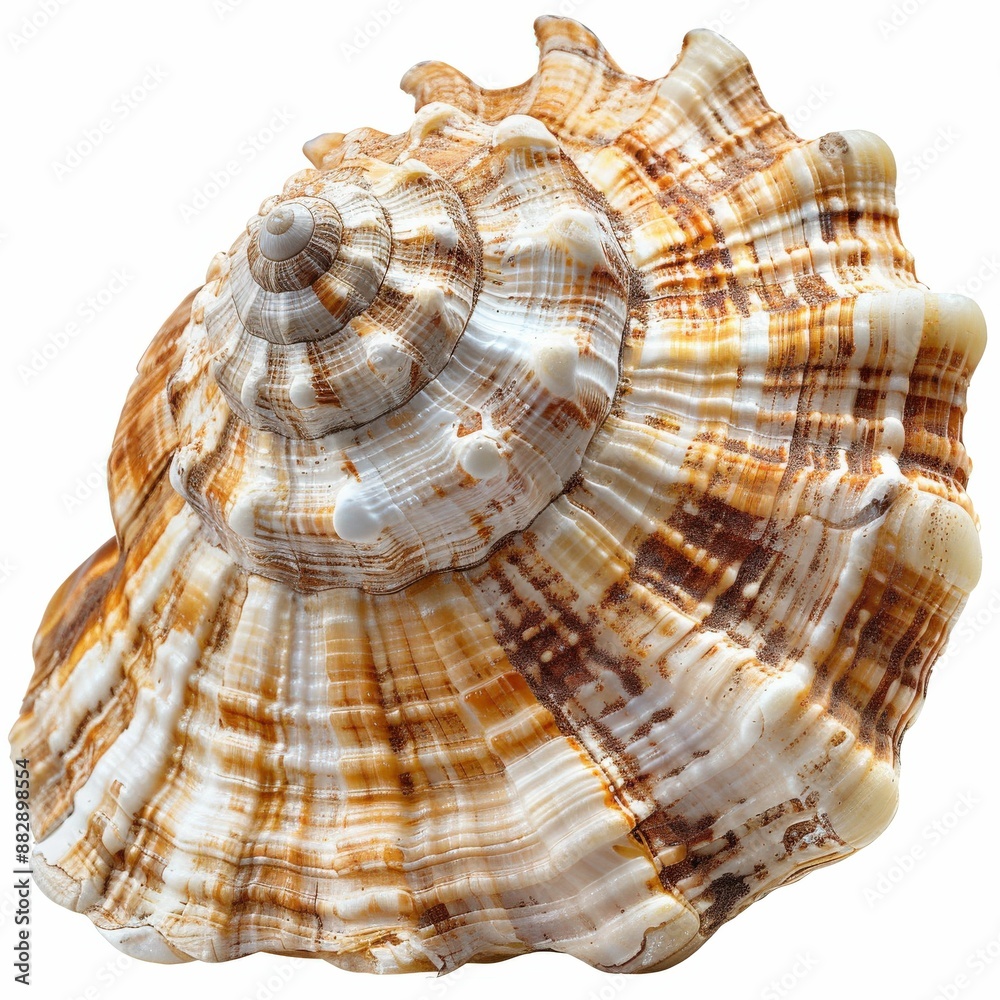 Obraz premium Close-up of a Beautiful Spiral Seashell with Intricate Patterns and Natural Colors