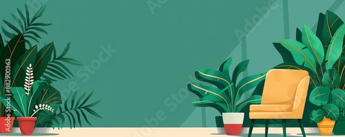 Indoor jungle, room filled with plants, flat design illustration photo