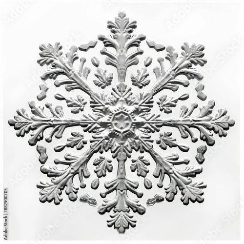 Intricate Silver Snowflake Ornament on White Background - Detailed Winter Holiday Decoration