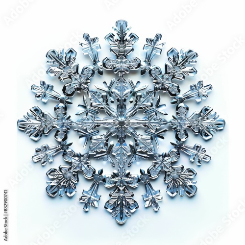 Intricate Close-Up of a Detailed Snowflake on a White Background Highlighting Its Unique Crystal Structure