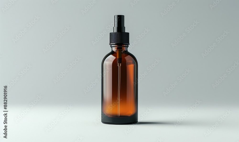 Cosmetic amber glass bottle with sprayer on white background natural organic perfume packaging design Cosmetic amber glass bottle with sprayer on white background natural organic perfume packaging design