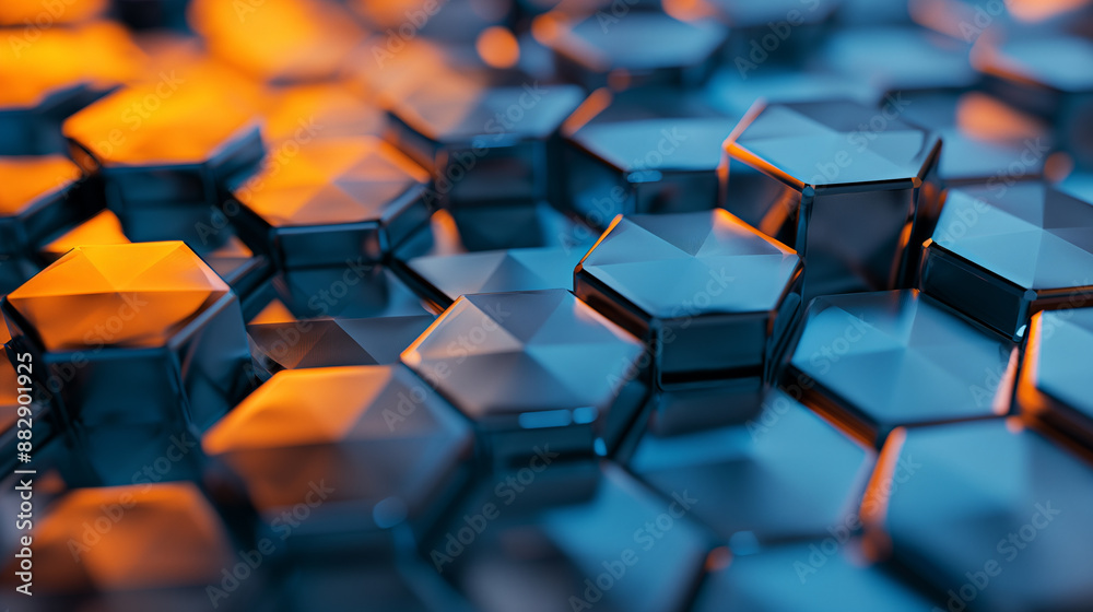 Contemporary Design with Blue and Orange Hexagons 3D Illustration for Modern Backgrounds Contemporary Design with Blue and Orange Hexagons 3D Illustration for Modern Backgrounds
