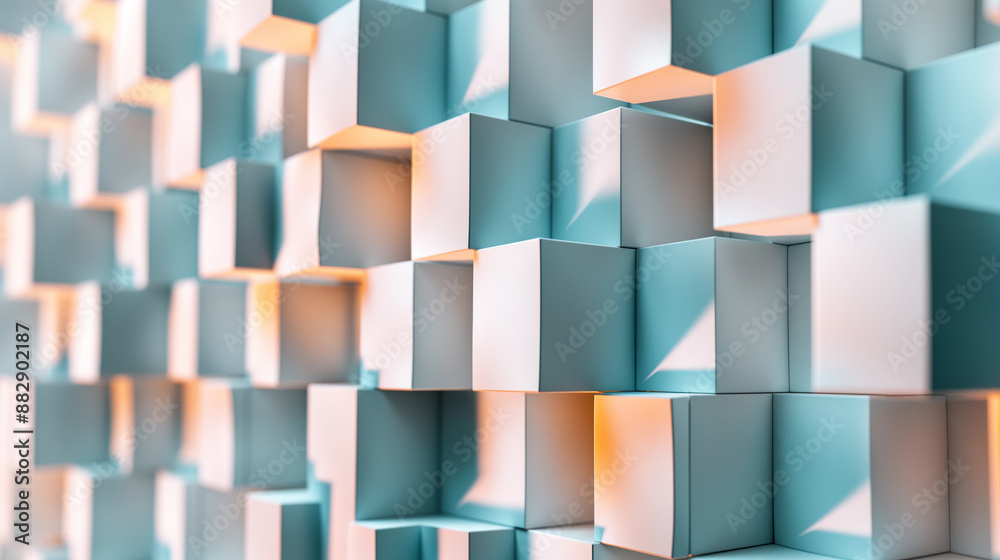 Obraz premium Abstract Cube Panoramic Background White Graphic Design, Minimalistic Style 