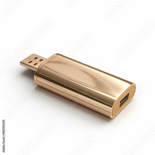Stylish Gold USB Flash Drive Isolated on White Background - Modern and Elegant Data Storage Device