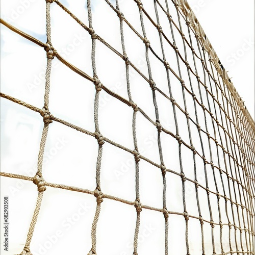 Close-Up of a Volleyball Net Against a Clear Sky, Perfect for Sports and Outdoor Activity Themes