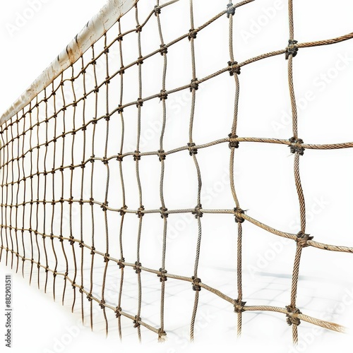 Close-Up of a Weathered Sports Net with Rusty Metal Frame on a White Background