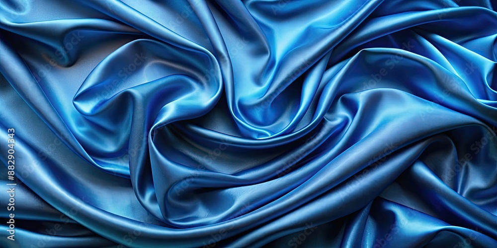 Fototapeta premium Blue satin fabric background with wavy texture , luxury, satin, silk, soft, blue, fabric, background, texture, elegant, smooth