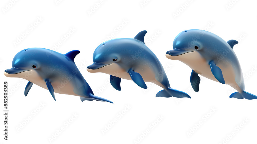 Fototapeta premium Cutout Set of Cartoon 3D-Like Dolphin Characters Swimming Happily as Toys