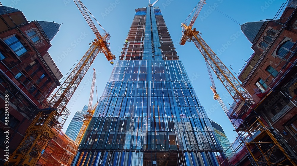 Fototapeta premium Skyscraper Under Construction with Cranes