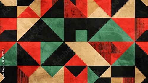 Abstract Geometric Pattern With Red, Green, and Black Triangles