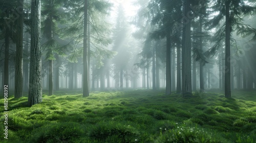 A forest with trees and grass