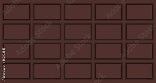 3d rectangles background. Chocolate background. A bar of chocolate. Brown geometric texture. Checked brown pattern with shadows.