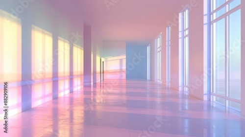 A large, empty room with a pinkish hue