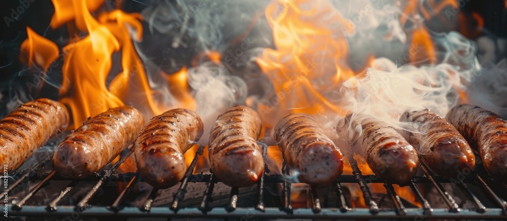 Grilling Sausages Over Open Flames Grilling Sausages Over Open Flames
