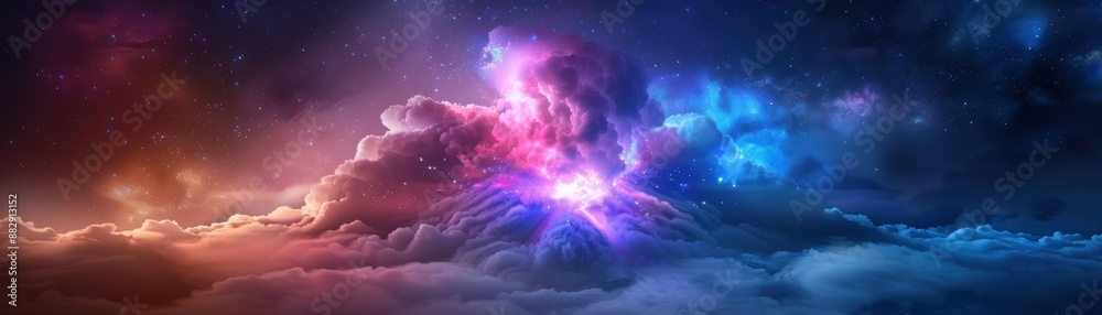 Stunning Cosmic Cloudscape with Vibrant Nebula Colors and Starry Sky in Outer Space Stunning Cosmic Cloudscape with Vibrant Nebula Colors and Starry Sky in Outer Space
