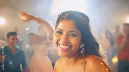 Wallpaper Mural A woman dancing with joy and abandon in a circle of friends at a vibrant celebration gathering. Torontodigital.ca