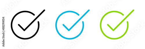 Häkchen Vektor Icon Kontur schwarz blau grün