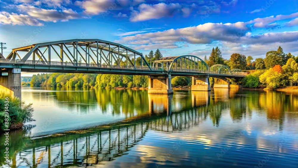 Obraz premium Bridge crossing the scenic Willamette River in Corvallis, Oregon, Corvallis, Oregon, bridge, Willamette River