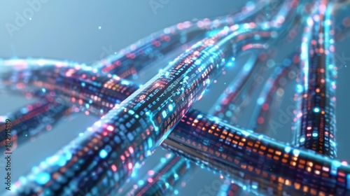 Vibrant data cables transmitting information in illuminated background for efficient data transfer