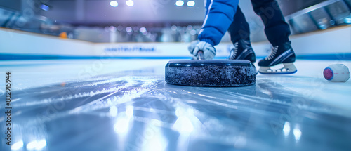 A curler in action, sweeping the ice to guide the stone towards the target house. photo