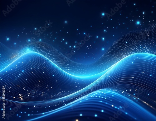 Abstract wave background with blue particles and dots