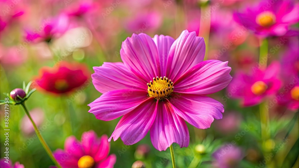 Close-up of a vibrant pink cosmos flower blooming in a garden , cosmos, pink, flower, nature, outdoors, close-up, blooming, vibrant Close-up of a vibrant pink cosmos flower blooming in a garden , cosmos, pink, flower, nature, outdoors, close-up, blooming, vibrant