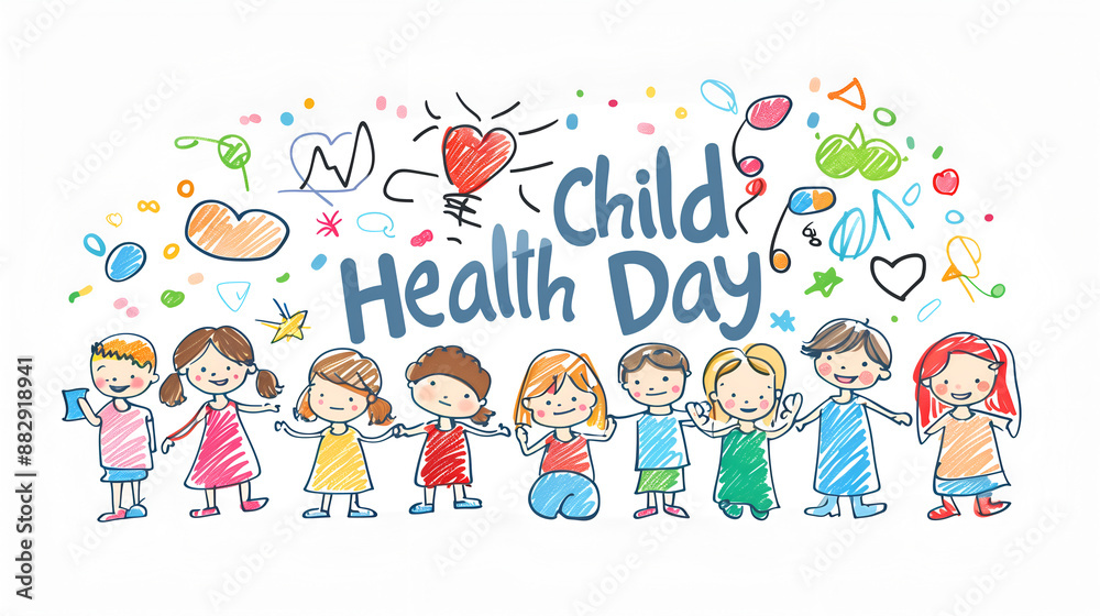 Child Health Day illustration in style of kid pencil drawing Child Health Day illustration in style of kid pencil drawing