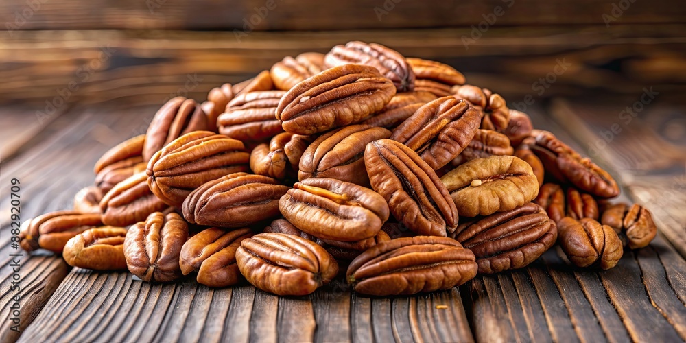 Close-up of a pile of fresh pecan nuts on a wooden table, pecans, nuts, healthy, snack, organic, food, ingredient, brown Close-up of a pile of fresh pecan nuts on a wooden table, pecans, nuts, healthy, snack, organic, food, ingredient, brown
