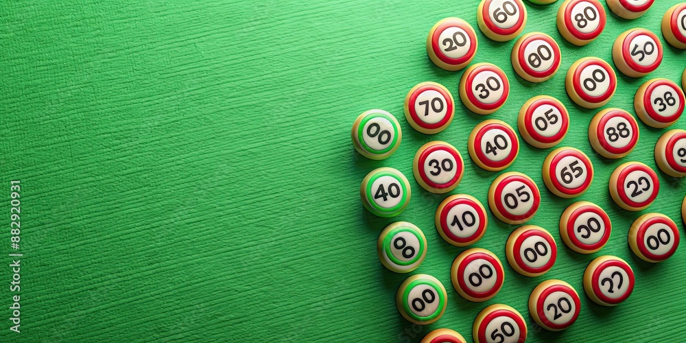Bingo numbers on a green background in flat lay style, bingo, numbers, green, background, flat lay, game, luck, lottery Bingo numbers on a green background in flat lay style, bingo, numbers, green, background, flat lay, game, luck, lottery