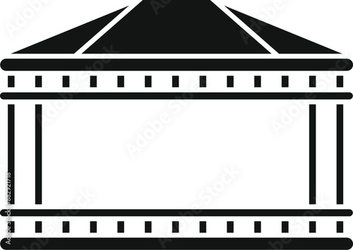 Black simple silhouette of a classic gazebo with railings on a white background