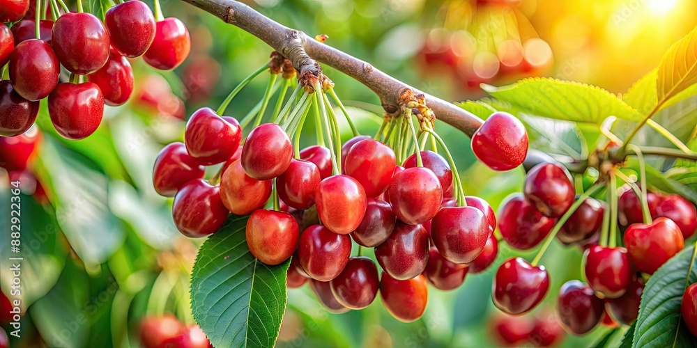 Close-up shot of ripe cherries on a tree , cherries, organic, vibrant, hanging, close-up, fresh, red, fruit, tree, juicy Close-up shot of ripe cherries on a tree , cherries, organic, vibrant, hanging, close-up, fresh, red, fruit, tree, juicy
