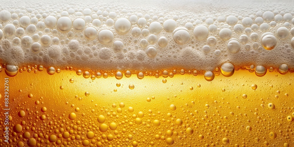 Close-up image of frothy beer with bubbles, showing its smooth and creamy texture, frothy, beer, bubbles, close-up, texture Close-up image of frothy beer with bubbles, showing its smooth and creamy texture, frothy, beer, bubbles, close-up, texture