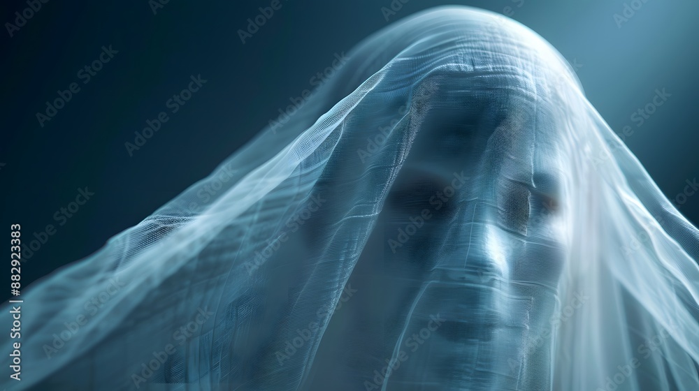 Spooky Close-Up Portrait of Person in Ghost Costume with Haunting Makeup Spooky Close-Up Portrait of Person in Ghost Costume with Haunting Makeup