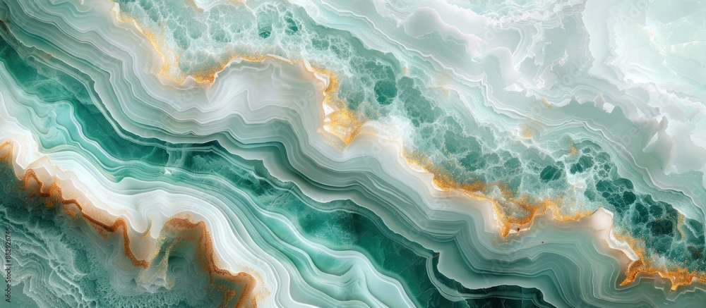 Fototapeta premium Abstract Agate Stone with Green and Gold Swirls