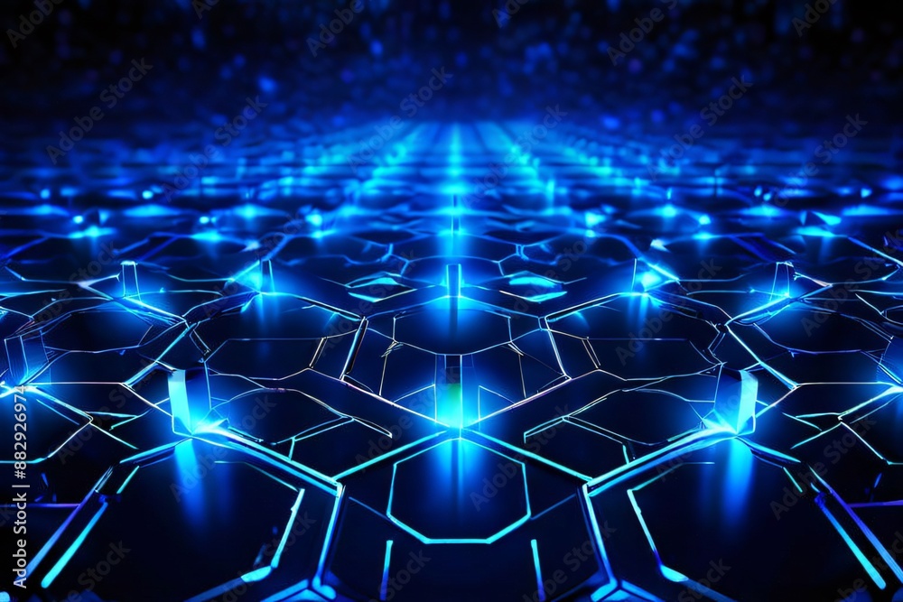 Futuristic Technology Background. Abstract Blue Hexagon Network with Glowing Lights. Concept for digital communication, cyber security, or data science Futuristic Technology Background. Abstract Blue Hexagon Network with Glowing Lights. Concept for digital communication, cyber security, or data science