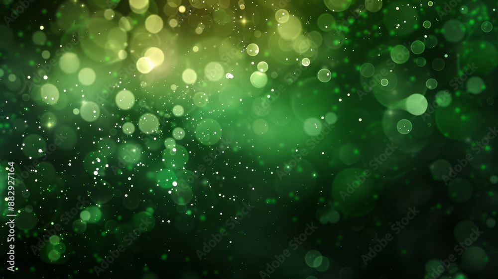 Dark green abstract background with a bokeh circle and shiny stars. New year, birthday, holidays celebration. Dark green abstract background with a bokeh circle and shiny stars. New year, birthday, holidays celebration.