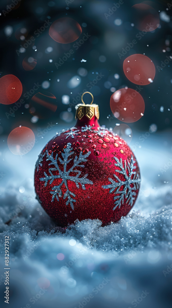 Shiny Christmas Ornaments in Snow
