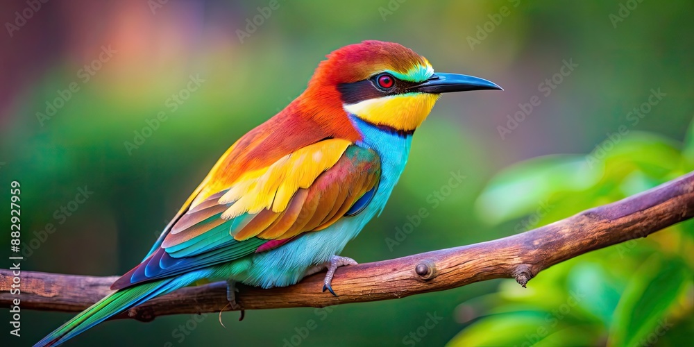 Obraz premium Close-up photo of a colorful bird with vibrant feathers perched on a tree branch, bird, wildlife, nature, feathers, wings