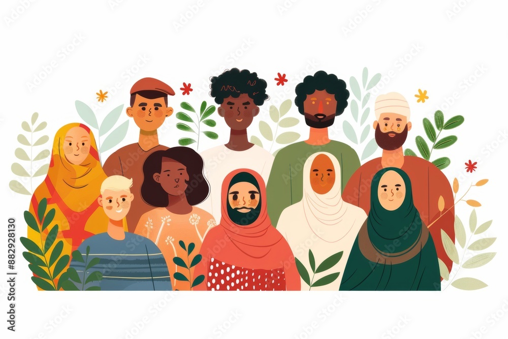illustration showcasing a multicultural team project, where individuals of different ethnicities collaborate harmoniously, emphasizing diversity and teamwork. illustration showcasing a multicultural team project, where individuals of different ethnicities collaborate harmoniously, emphasizing diversity and teamwork.