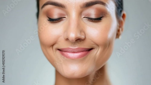 Wallpaper Mural A beautiful woman applying moisturizer to her face, embracing a daily skincare routine for a healthy glow. Soft, diffused lighting highlights her smooth skin and relaxed expression. Torontodigital.ca